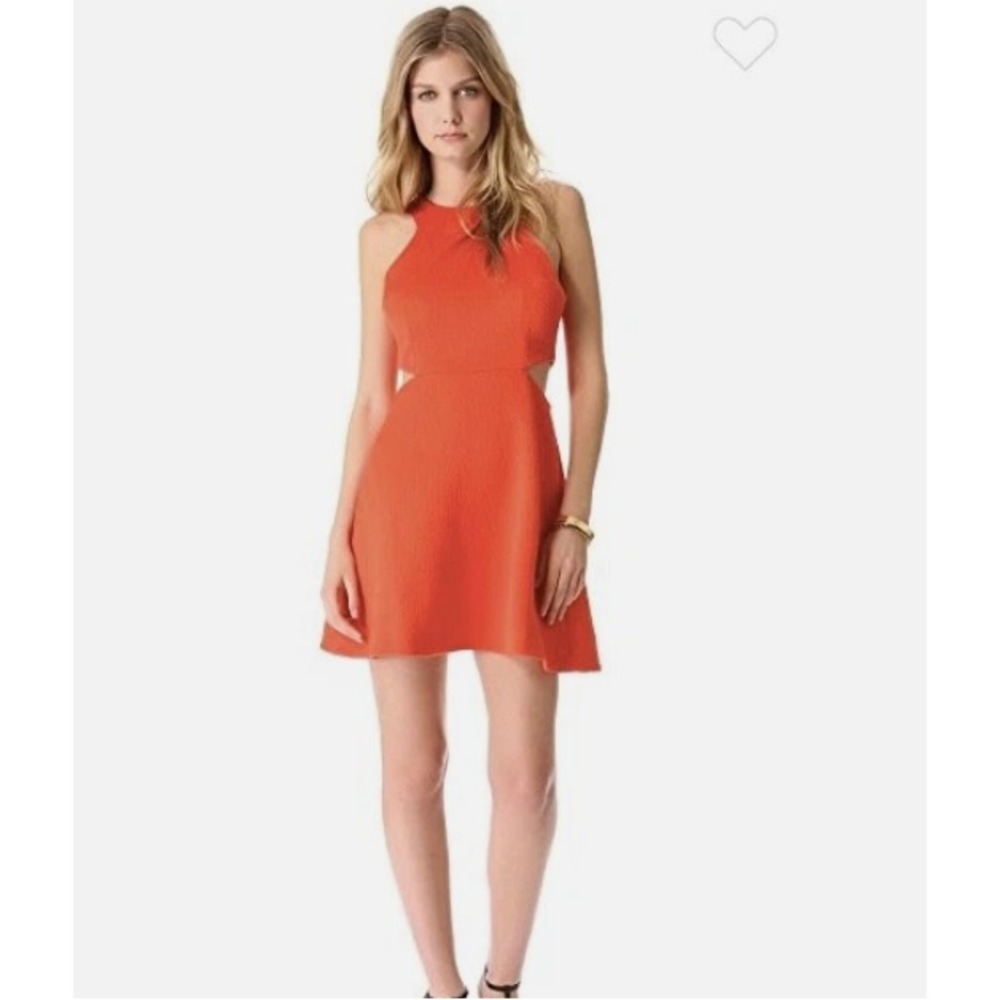 Club Monaco Orange Red Cut Out Textured Mini Dress Size 00 Sleeveless A-Line